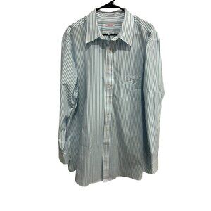 Izod Wrinkle Free Quick Dry Twill Shirt Reg Fit White Blue Sz 18.5 35/36 Tall